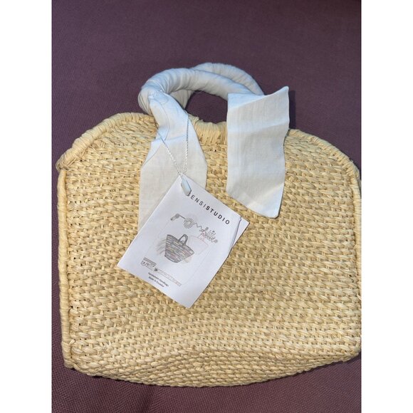 SENSI STUDIO Mini Handbag With Seashell Charm in Natural White New Beach Straw - Picture 6 of 8